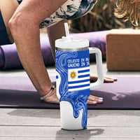 Uruguay Tumbler With Handle with Gaucho Rider Illustration Blue White Swirl - Wonder Print Shop
