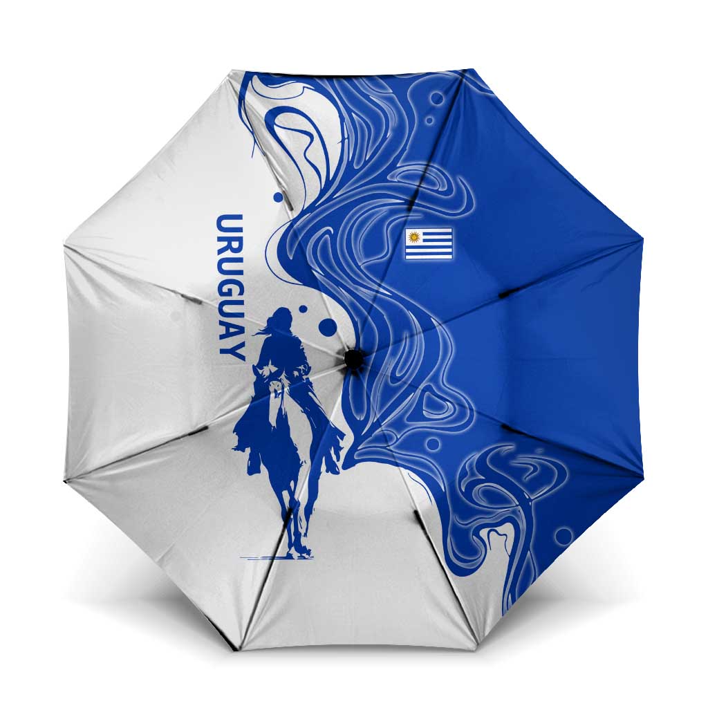 Uruguay Umbrella with Gaucho Rider Illustration Blue White Swirl - Wonder Print Shop