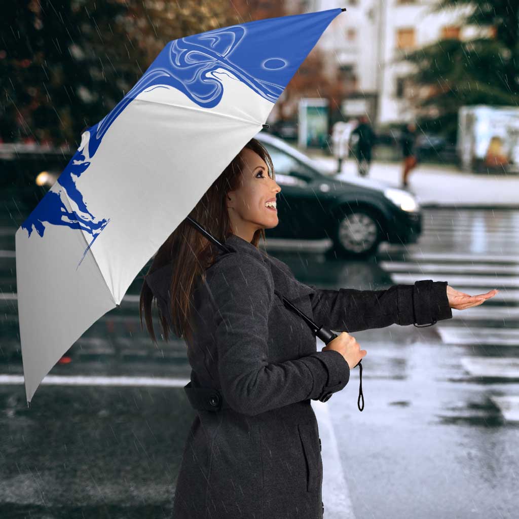 Uruguay Umbrella with Gaucho Rider Illustration Blue White Swirl - Wonder Print Shop