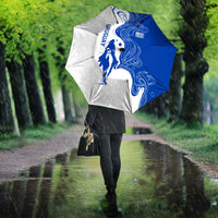 Uruguay Umbrella with Gaucho Rider Illustration Blue White Swirl - Wonder Print Shop