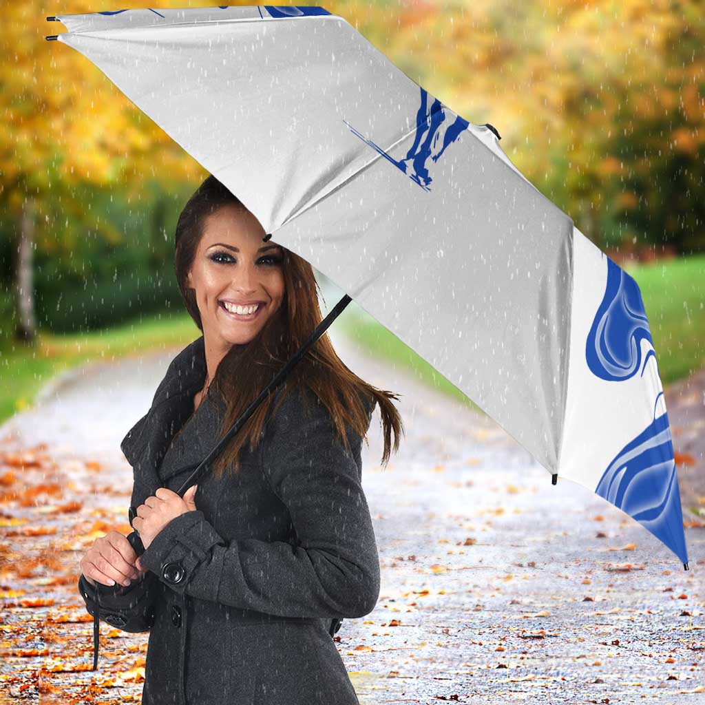 Uruguay Umbrella with Gaucho Rider Illustration Blue White Swirl - Wonder Print Shop