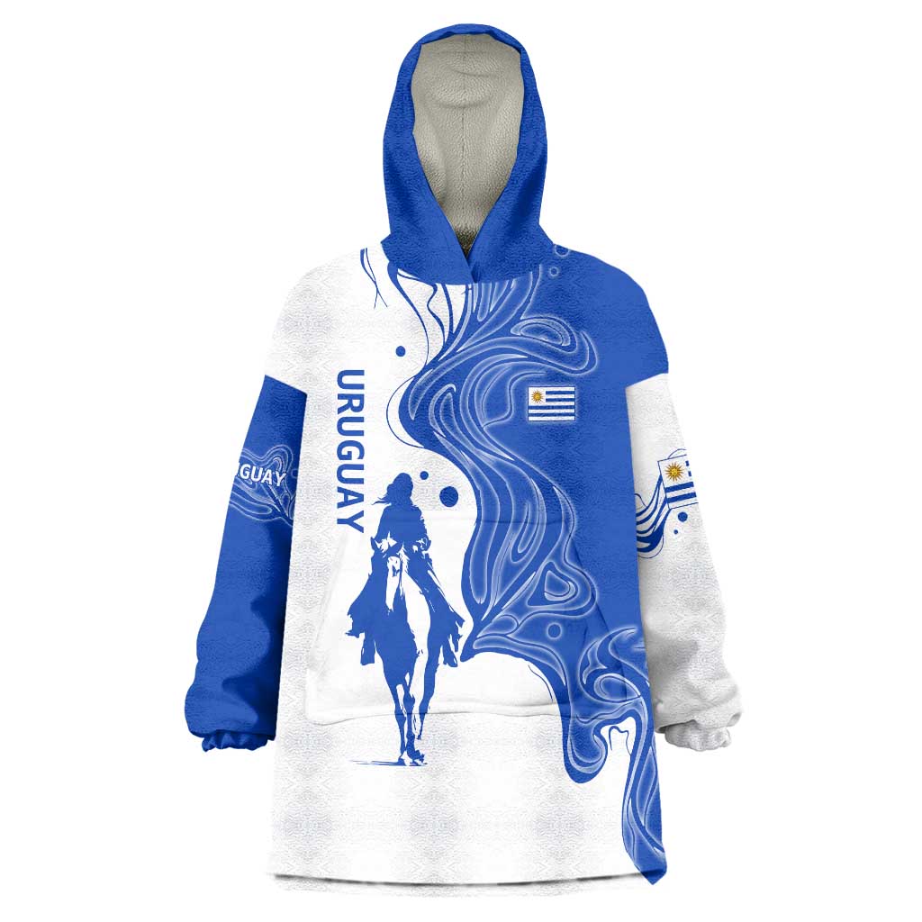 Uruguay Wearable Blanket Hoodie with Gaucho Rider Illustration Blue White Swirl - Wonder Print Shop