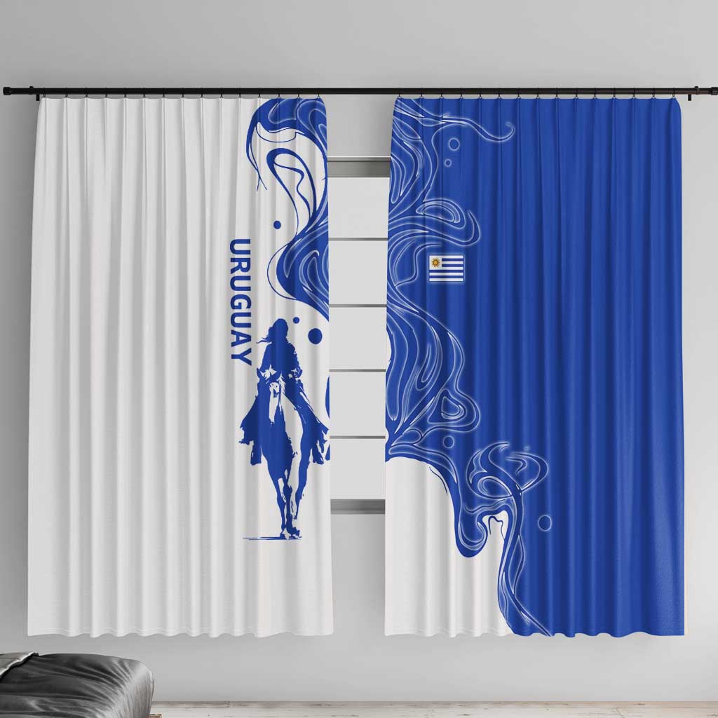 Uruguay Window Curtain with Gaucho Rider Illustration Blue White Swirl - Wonder Print Shop