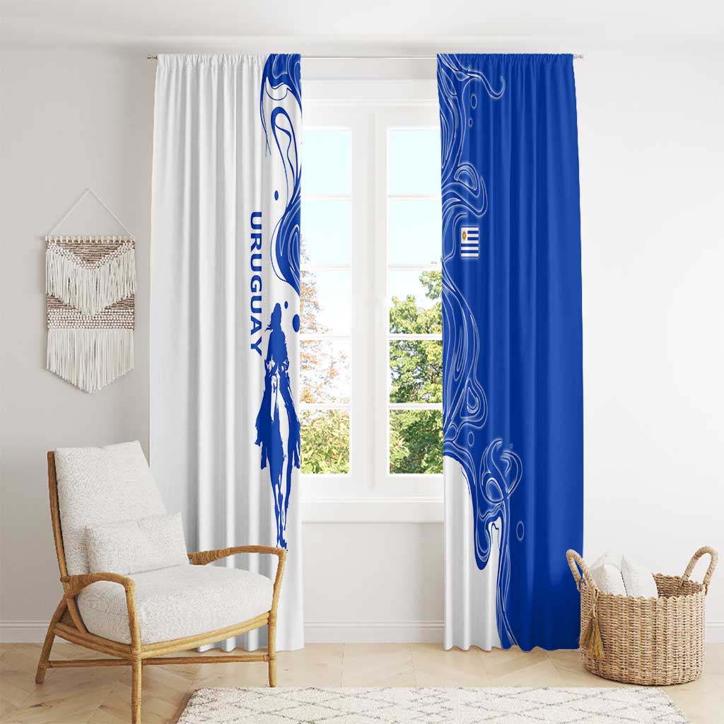 Uruguay Window Curtain with Gaucho Rider Illustration Blue White Swirl - Wonder Print Shop