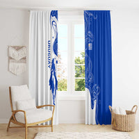 Uruguay Window Curtain with Gaucho Rider Illustration Blue White Swirl - Wonder Print Shop