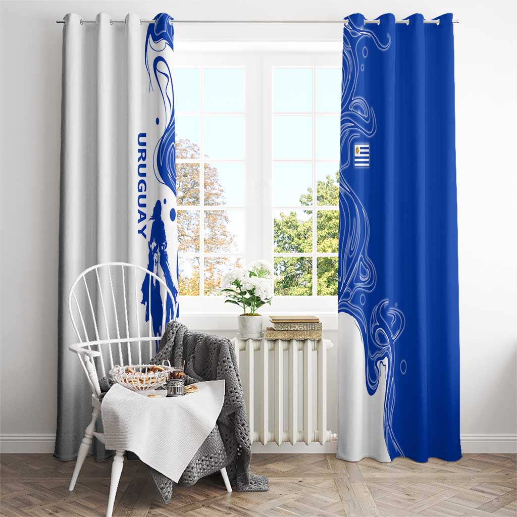 Uruguay Window Curtain with Gaucho Rider Illustration Blue White Swirl - Wonder Print Shop