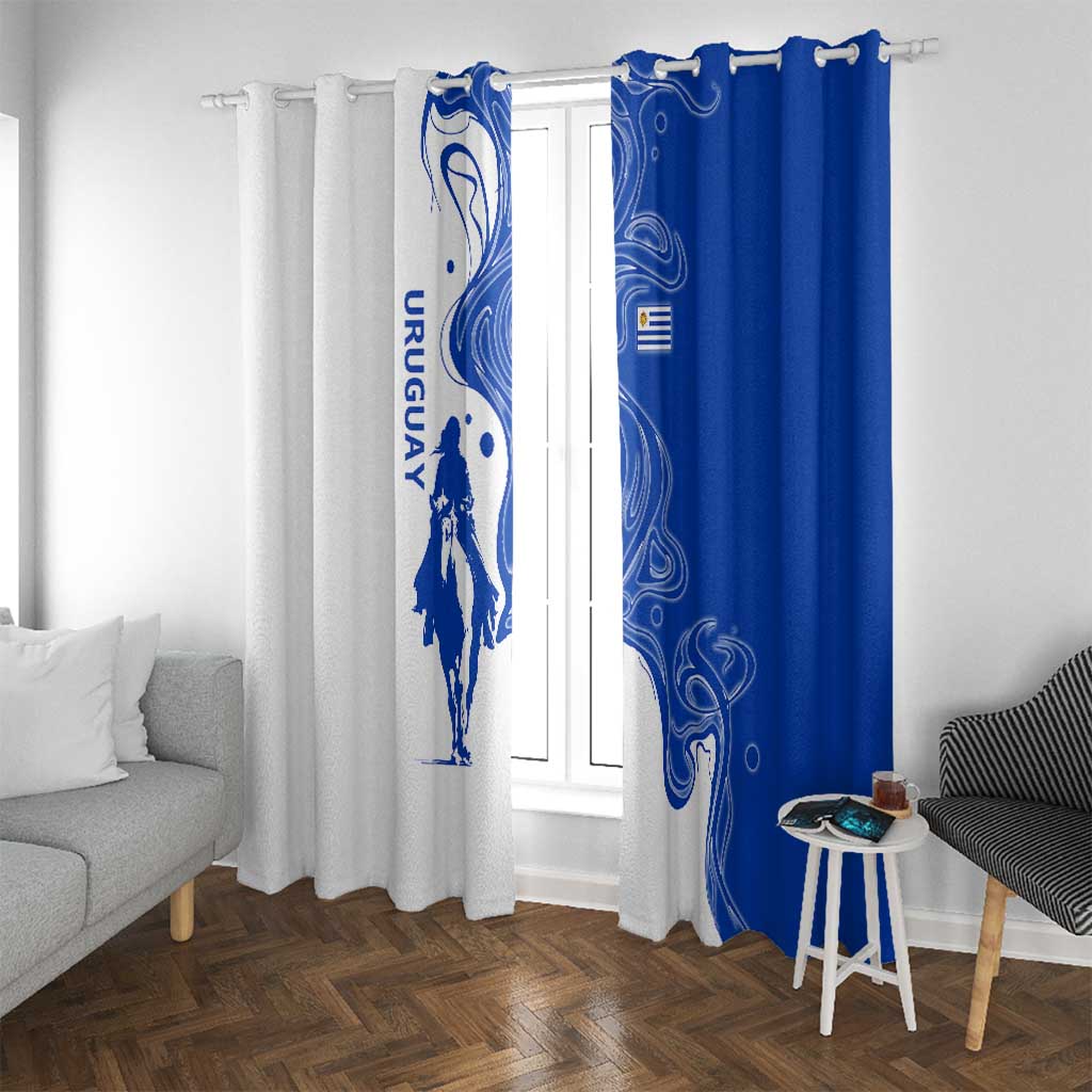Uruguay Window Curtain with Gaucho Rider Illustration Blue White Swirl - Wonder Print Shop
