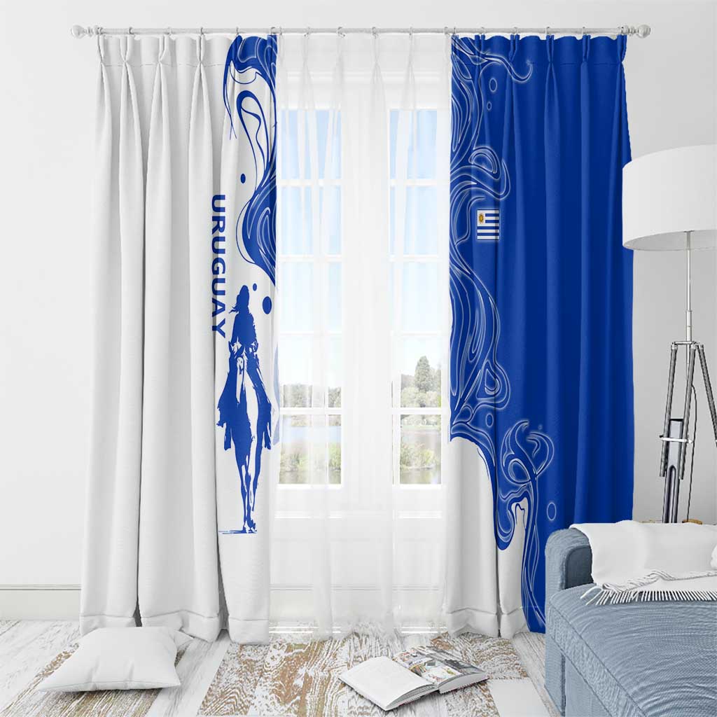 Uruguay Window Curtain with Gaucho Rider Illustration Blue White Swirl - Wonder Print Shop