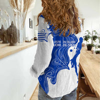 Uruguay Women Casual Shirt with Gaucho Rider Illustration Blue White Swirl - Wonder Print Shop