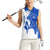 Uruguay Women Sleeveless Polo Shirt with Gaucho Rider Illustration Blue White Swirl - Wonder Print Shop