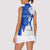 Uruguay Women Sleeveless Polo Shirt with Gaucho Rider Illustration Blue White Swirl - Wonder Print Shop