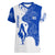 Uruguay Women V-Neck T-Shirt with Gaucho Rider Illustration Blue White Swirl - Wonder Print Shop