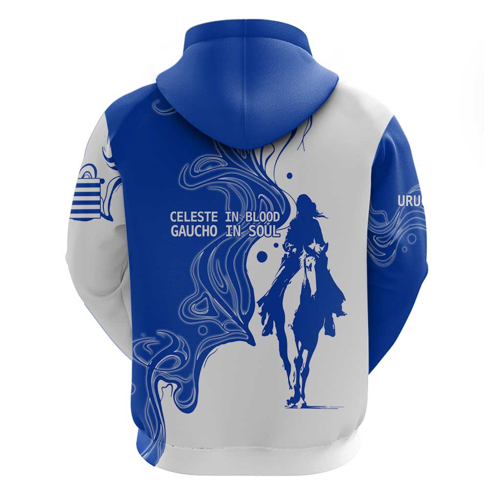Uruguay Zip Hoodie with Gaucho Rider Illustration Blue White Swirl - Wonder Print Shop