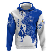 Uruguay Zip Hoodie with Gaucho Rider Illustration Blue White Swirl - Wonder Print Shop