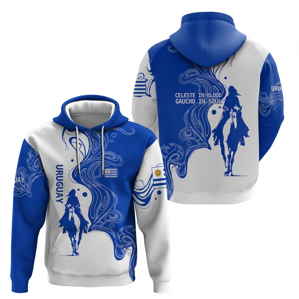 Uruguay Zip Hoodie with Gaucho Rider Illustration Blue White Swirl - Wonder Print Shop