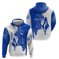 Uruguay Zip Hoodie with Gaucho Rider Illustration Blue White Swirl - Wonder Print Shop