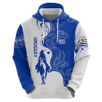 Uruguay Zip Hoodie with Gaucho Rider Illustration Blue White Swirl - Wonder Print Shop