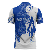 Uruguay Zipper Polo Shirt with Gaucho Rider Illustration Blue White Swirl - Wonder Print Shop