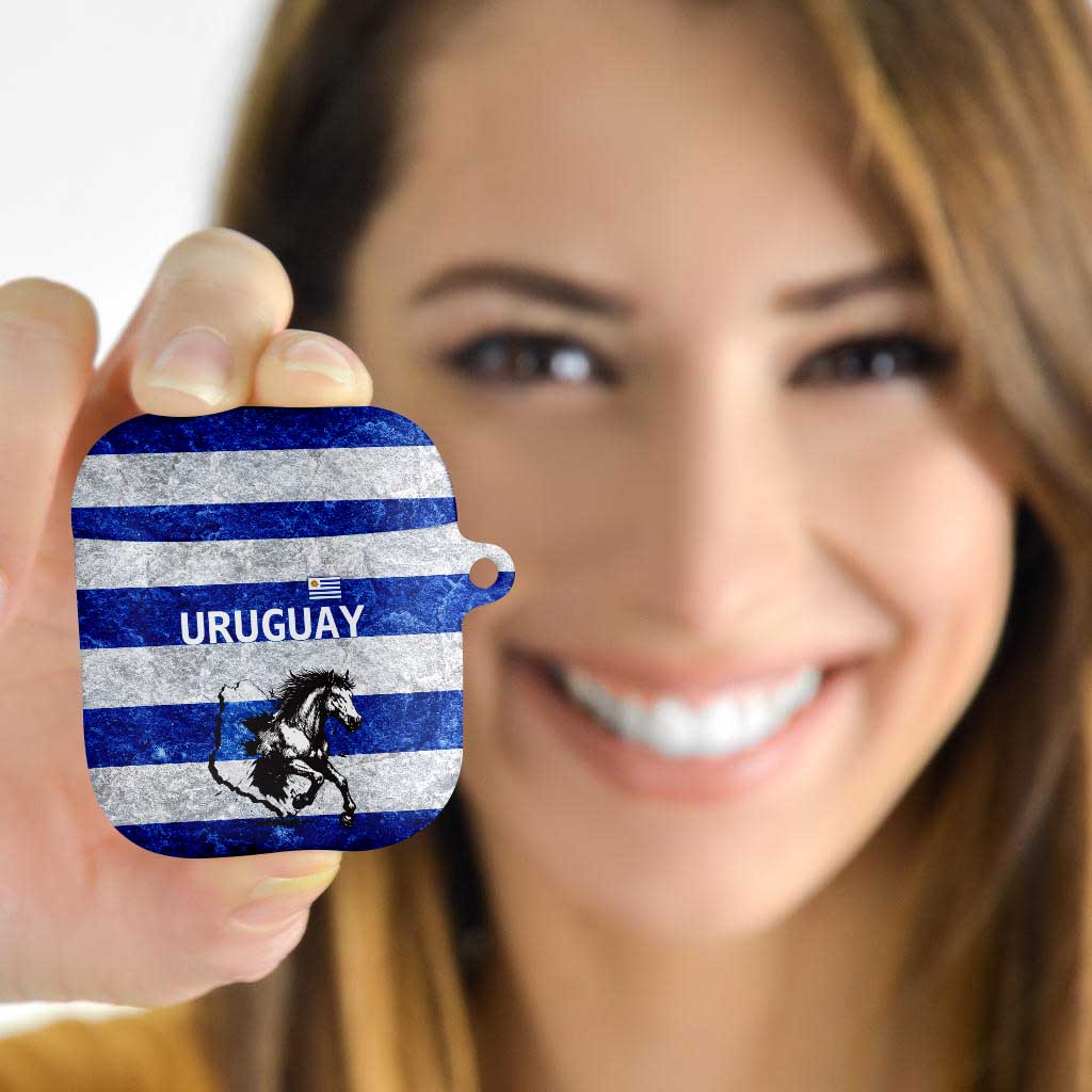 Uruguay AirPods Case with Wild Horse Illustration Blue Gray Striped - Wonder Print Shop