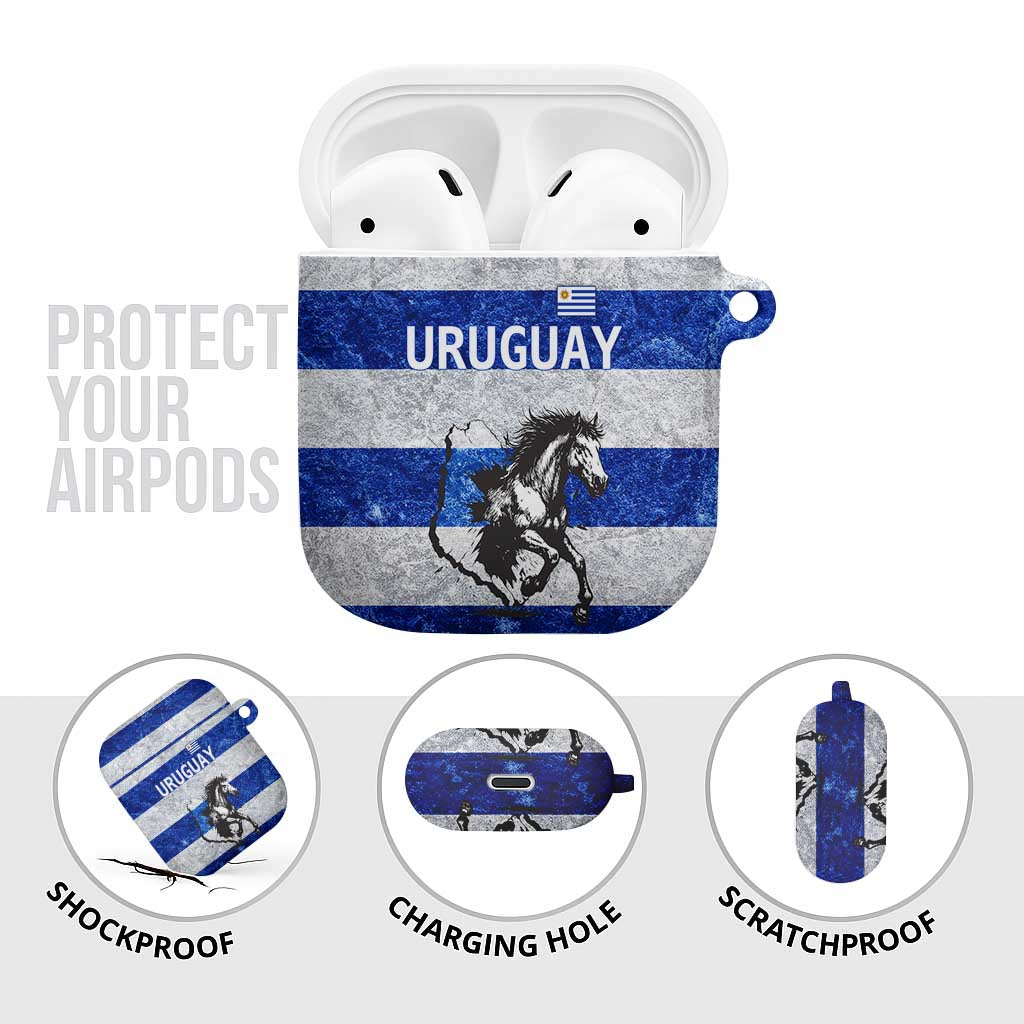 Uruguay AirPods Case with Wild Horse Illustration Blue Gray Striped - Wonder Print Shop