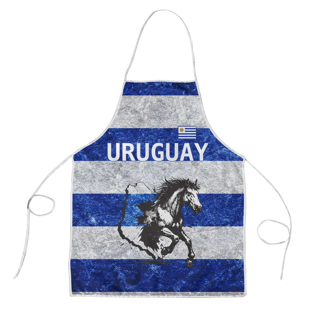 Uruguay Apron with Wild Horse Illustration Blue Gray Striped - Wonder Print Shop