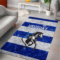 Uruguay Area Rug with Wild Horse Illustration Blue Gray Striped - Wonder Print Shop