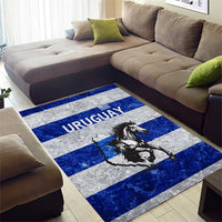 Uruguay Area Rug with Wild Horse Illustration Blue Gray Striped - Wonder Print Shop