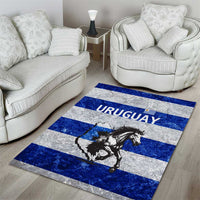 Uruguay Area Rug with Wild Horse Illustration Blue Gray Striped - Wonder Print Shop