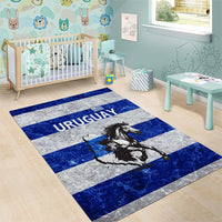 Uruguay Area Rug with Wild Horse Illustration Blue Gray Striped - Wonder Print Shop