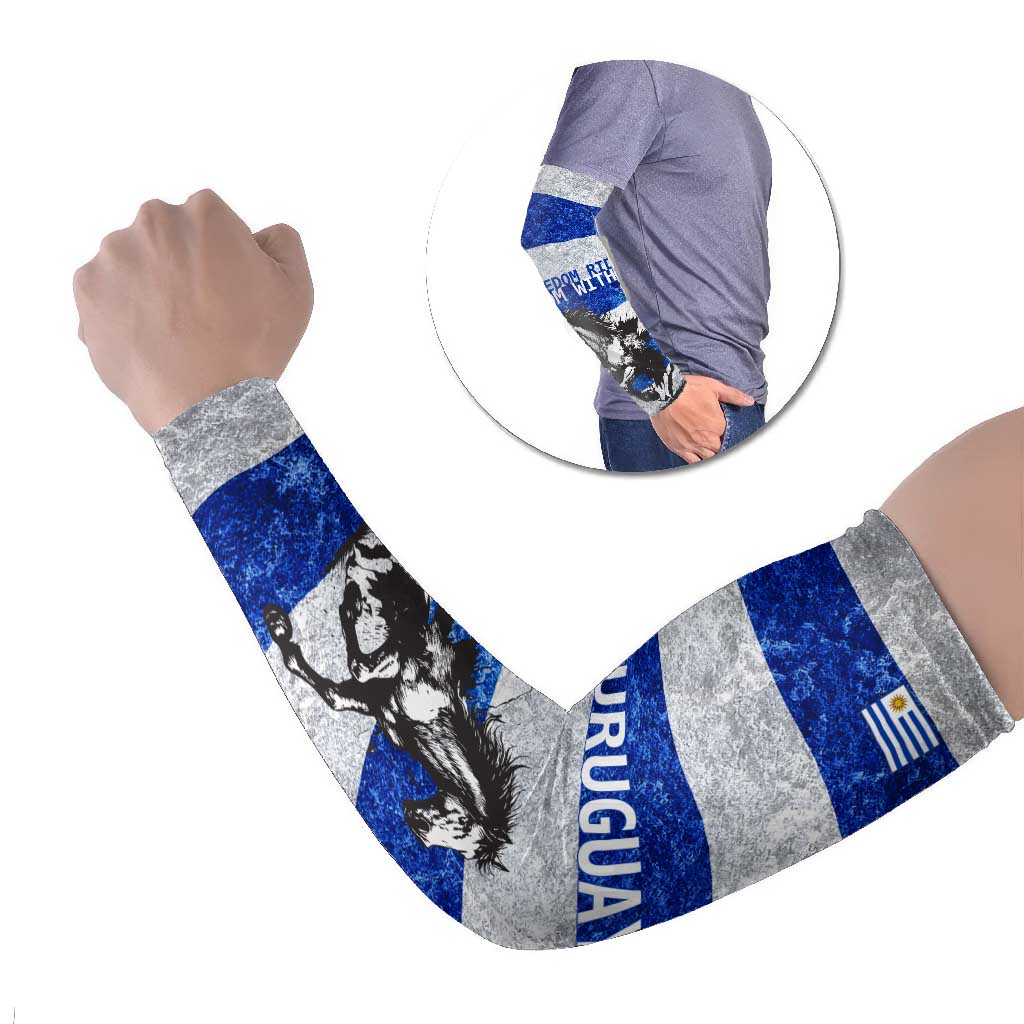 Uruguay Arm Sleeves with Wild Horse Illustration Blue Gray Striped - Wonder Print Shop