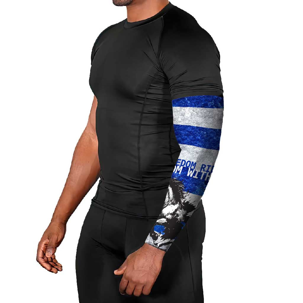 Uruguay Arm Sleeves with Wild Horse Illustration Blue Gray Striped - Wonder Print Shop