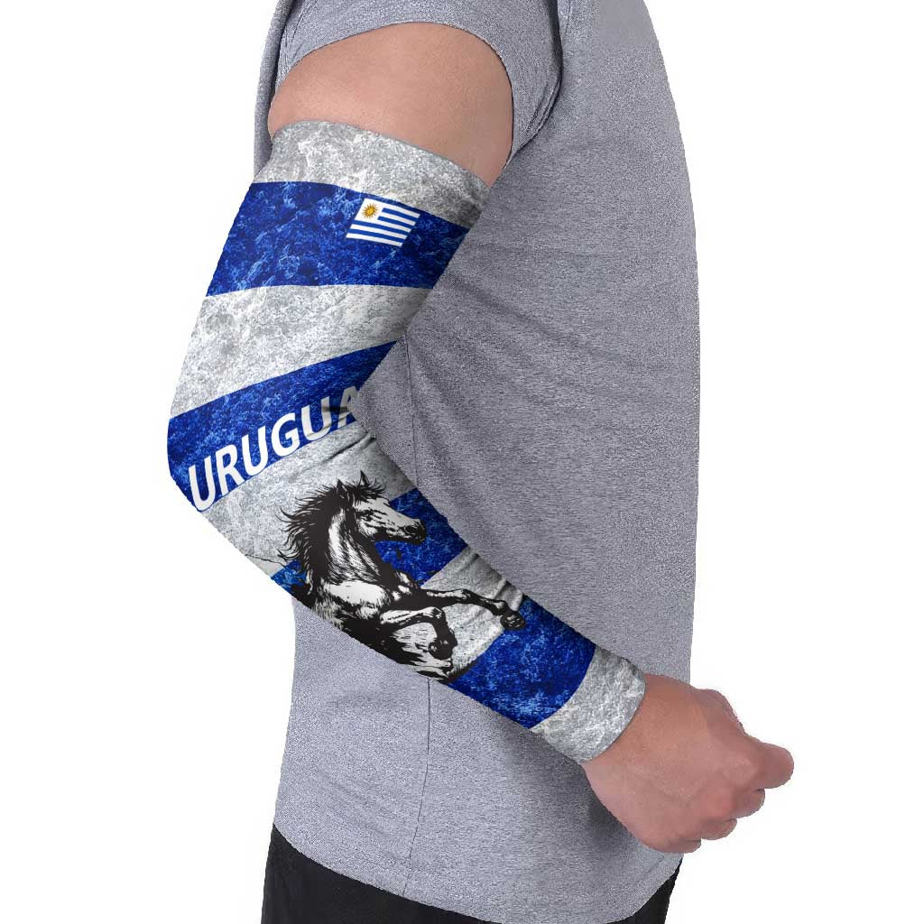 Uruguay Arm Sleeves with Wild Horse Illustration Blue Gray Striped - Wonder Print Shop