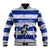 Uruguay Baseball Jacket with Wild Horse Illustration Blue Gray Striped - Wonder Print Shop