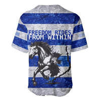 Uruguay Baseball Jersey with Wild Horse Illustration Blue Gray Striped - Wonder Print Shop
