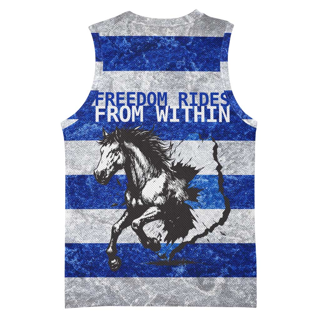 Uruguay Basketball Jersey with Wild Horse Illustration Blue Gray Striped - Wonder Print Shop
