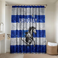 Uruguay Bathroom Set with Wild Horse Illustration Blue Gray Striped - Wonder Print Shop