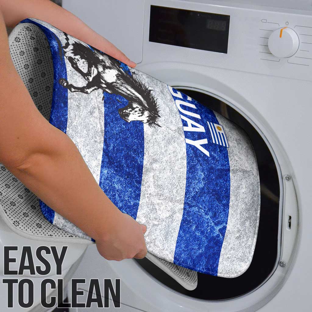 Uruguay Bathroom Set with Wild Horse Illustration Blue Gray Striped - Wonder Print Shop