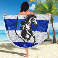 Uruguay Beach Blanket with Wild Horse Illustration Blue Gray Striped - Wonder Print Shop