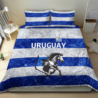 Uruguay Bedding Set with Wild Horse Illustration Blue Gray Striped - Wonder Print Shop