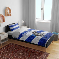 Uruguay Bedding Set with Wild Horse Illustration Blue Gray Striped - Wonder Print Shop