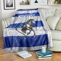 Uruguay Blanket with Wild Horse Illustration Blue Gray Striped - Wonder Print Shop