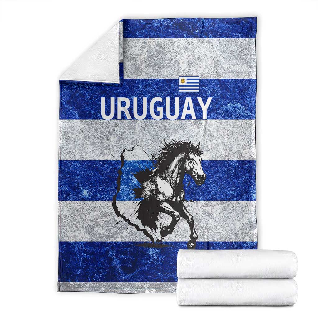 Uruguay Blanket with Wild Horse Illustration Blue Gray Striped - Wonder Print Shop