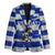Uruguay Blazer with Wild Horse Illustration Blue Gray Striped - Wonder Print Shop