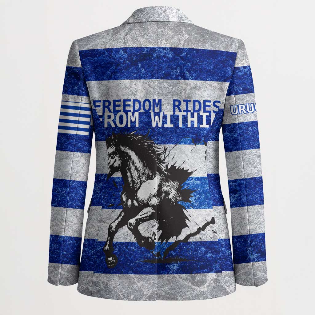 Uruguay Blazer with Wild Horse Illustration Blue Gray Striped - Wonder Print Shop