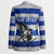 Uruguay Blazer with Wild Horse Illustration Blue Gray Striped - Wonder Print Shop