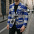 Uruguay Blazer with Wild Horse Illustration Blue Gray Striped - Wonder Print Shop