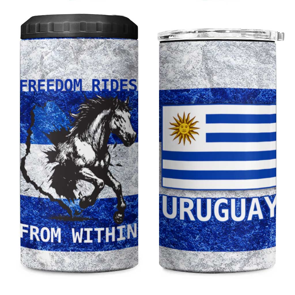 Uruguay 4 in 1 Can Cooler Tumbler with Wild Horse Illustration Blue Gray Striped - Wonder Print Shop