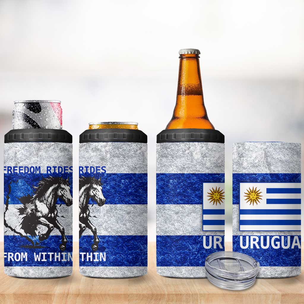 Uruguay 4 in 1 Can Cooler Tumbler with Wild Horse Illustration Blue Gray Striped - Wonder Print Shop