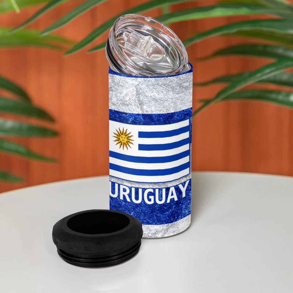 Uruguay 4 in 1 Can Cooler Tumbler with Wild Horse Illustration Blue Gray Striped - Wonder Print Shop