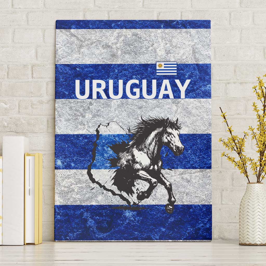 Uruguay Canvas Wall Art with Wild Horse Illustration Blue Gray Striped - Wonder Print Shop